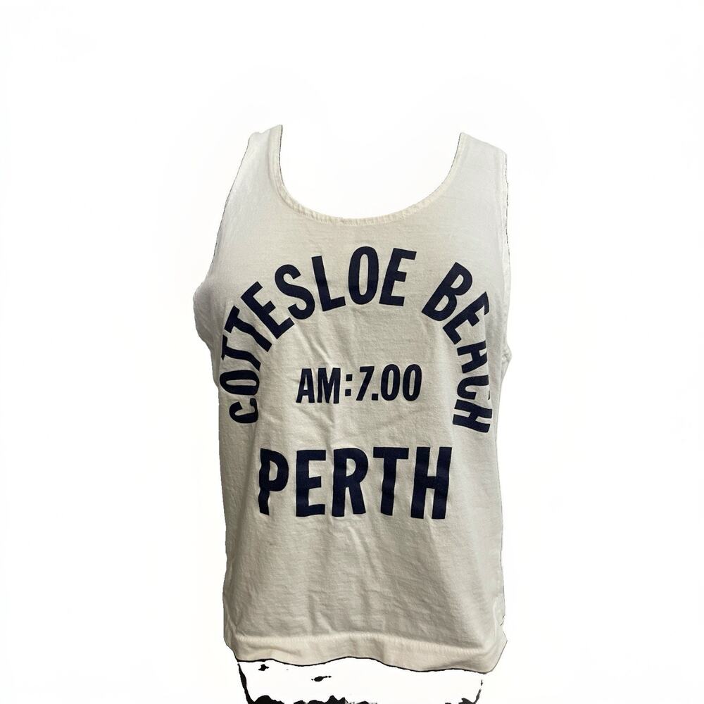 Vintage Purely Australian Cottesloe Beach White Tank Top Shirt XL Single Stitch